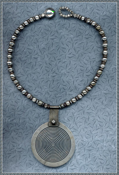 Necklace with Tiznit Silver Disc and Antique Hollow Silver, India