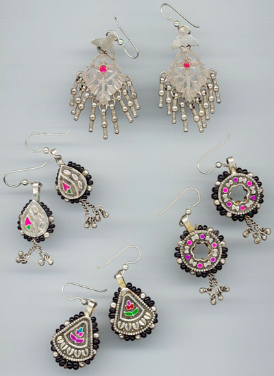 Silver Enabel Earrings, 1900's, Rajasthan, India Silver Enabel Earrings, 1900's, Rajasthan, India
