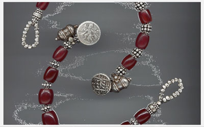 Antique Mizoram Carnelian, Burma, with Indian Silver, Rajasthan Antique Mizoram Carnelian, Burma, with Indian Silver, Rajasthan