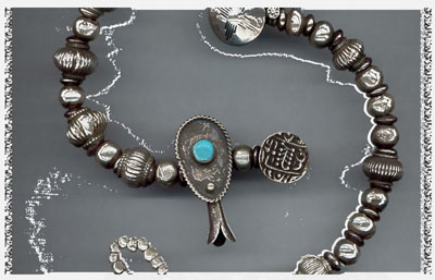 Antique Silver Bracelets with Navajo Silver Pawn Beads, Navajo Turquoise Silver Naja and Antique Hollow Silver Beads, Rajasthan, India Antique Silver Bracelets with Navajo Silver Pawn Beads, Navajo Turquoise Silver Naja and Antique Hollow Silver Beads, Rajasthan, India